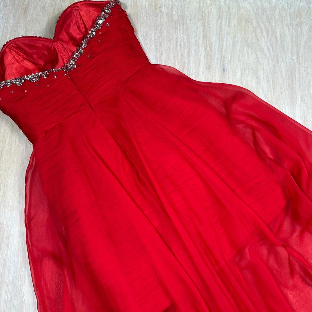 Mac Duggal Red Strapless Embellished Sequin High Low Formal Evening Gown Dress 4 - Picture 16 of 16